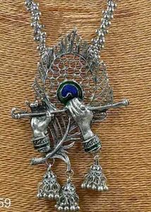 Krishna Flute Silver Oxidized Necklace