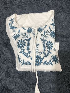 Embroidered White Cotton Kurta