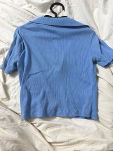 Blue V-Neck Short Sleeve Top