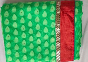 Vibrant Green Saree with Red Border