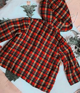 Red Plaid Toggle Winter Coat