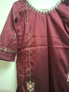 Maroon Embroidered Silk Kurta zardozi