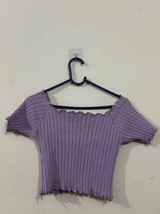 Lavender Ribbed Off-Shoulder Top