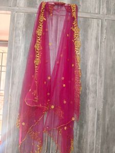 Elegant Wine & Gold Dupatta/ Voni