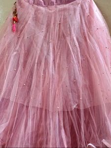 Elegant Peach-Pink Net Embroidered Lehenga Set