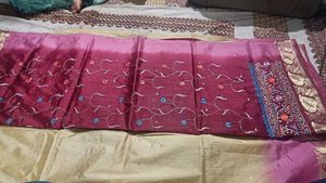 Elegant Beige &amp; Maroon Art Silk Saree