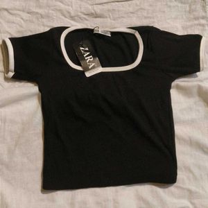 ZARA Black Contrast Trim Top