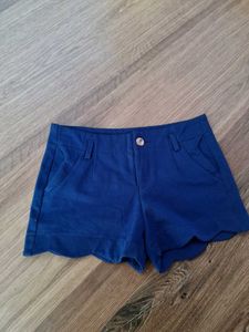Blue Scalloped Hem Shorts