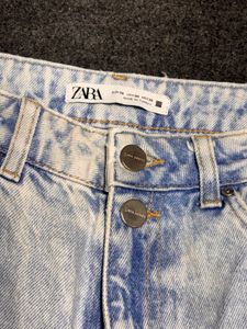 Zara High-Waisted Double Button Acid Wash Jeans