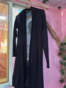 Chic Black Open-Front Long Cardigan