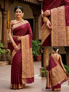 Maroon kanchi pattu Saree with Meenakari/self jari