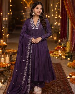 Elegant Embroidered Purple Dress