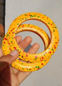 Vibrant Yellow Bangles with Splatter Design