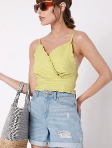 Chic Lime Green Cami Top with Ruffle Detail