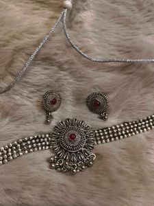Oxidized Silver Choker &amp; Earring Set