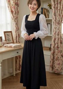 Black Long Dress with puffy sleeves