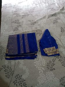 Women Blue Silk  Saree with Gold Embellishment