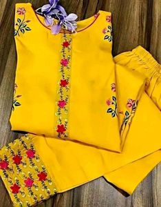 Yellow Kurta Set with Floral Embroidery