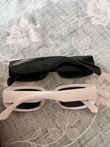 Retro Rectangle Sunglasses - Black &amp; White