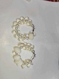 Unique Shell &amp; Pearl Hoop Earrings