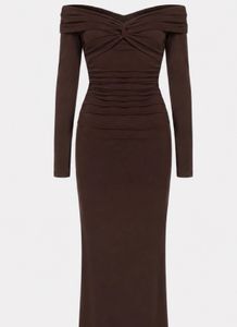 brown off shoulder dress