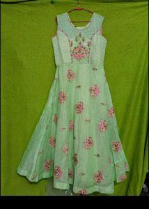 bust 38 Beautiful Green Floral Ethnic Gown