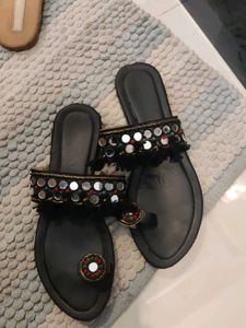Boho Mirror &amp; Tassel Embellished Flat Sandals