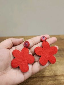 Red Beaded Flower Dangle Earrings
