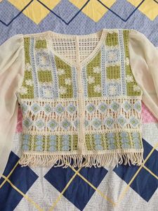 Boho Crochet Cardigan with Sheer Sleeves