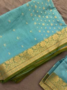 Elegant Blue Saree with Gold Border