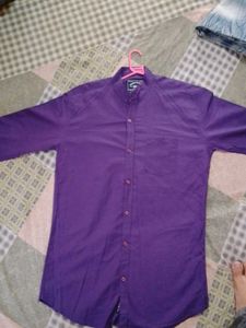 Men's Purple Band Collar Shirt