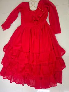 Vibrant Red Tiered Ethnic Gown