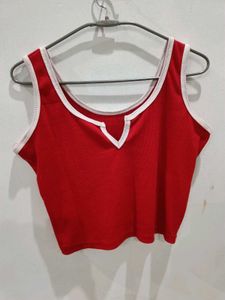 Red V-Neck Ribbed Tank Top...M size