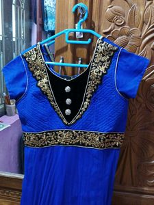 Elegant Blue &amp; Gold Anarkali Dress