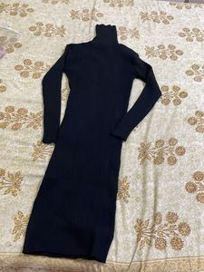 Black Ribbed Turtleneck Dress