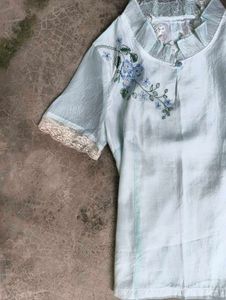 Light Blue Embroidered Top