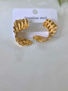 Gold Textured Leaf Earrings