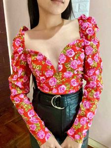 🌸 ZARA Floral Corset Style Crop Top – XS