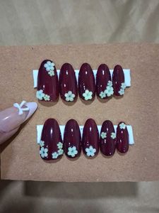 Maroon Floral Press-On Nails