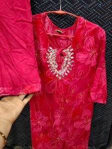 Vibrant Pink Kurta Set with Mirror Work