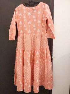 Peach Printed flared kurta