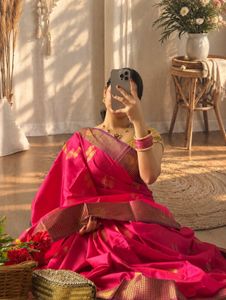 Elegant Pink Silk Saree with Gold Zari