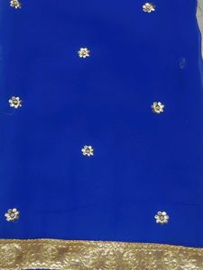 Royal Blue Saree with Gold Embroidery