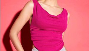 Sleek Pink Cowl Neck Tank Top