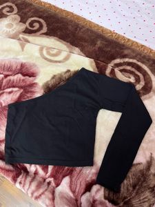 Trendy Black One Shoulder Top | Long Sleeve Crop T