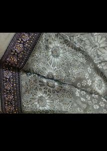 Elegant Grey Floral Embellished Saree