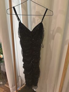 Sparkly Black Ruched Mini Dress Xs