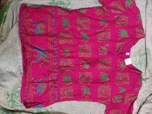 Vibrant Pink Elephant Print  Short Kurti