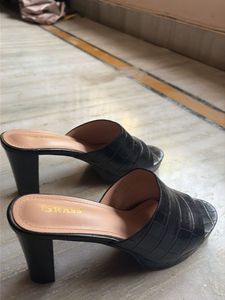 Black Croc Platform Block Heels