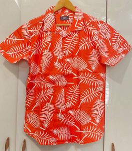 Men's Tropical Leaf Print Short Sleeve Shirt